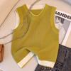 Women's Korean Style Vintage Color-Blocking Unique Design Sleeveless Camisole Vest Summer Thin Ice Silk Pullover Knit Blouse Top