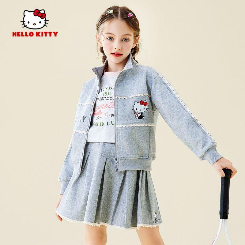 Hello Kitty Girls' Clothing Fashionable and Stylish Suit Short Skirt Cardigan Sweatshirt Kidsren's Autumn Sports Two-Piece Set