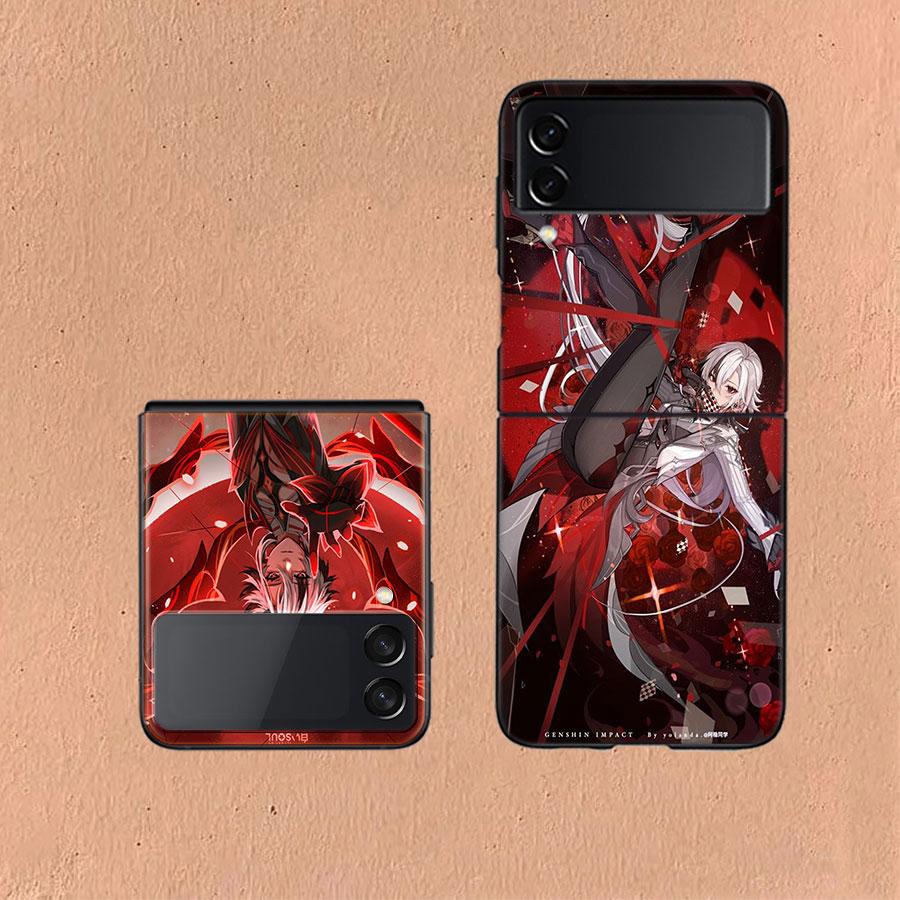 Чехол Arlecchino Genshin Impact для Samsung Z Flip7 6 Galaxy Case Ударопрочный Z Flip5 Z Flip3 4 5G Жесткий Чехол Телефон ТПУ ПК Жесткий