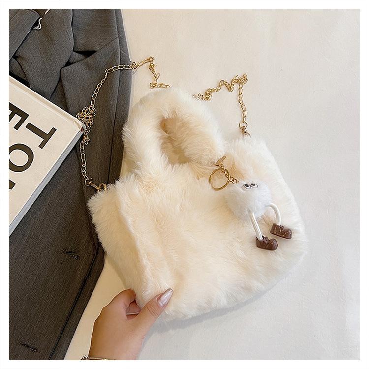 Winter New Chain Wool Bag Large Capacity Shoulder Messenger Bag for Women Portable Fur Bag