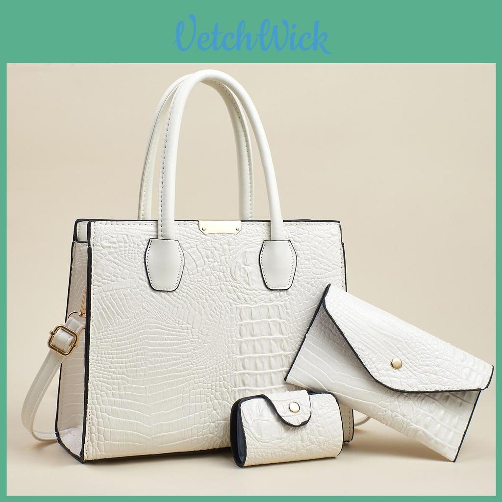 Fashion Solid Color Crocodile Texture Women Casual Shoulder Bag Three Piece Set For Daily Use And Office Commuting