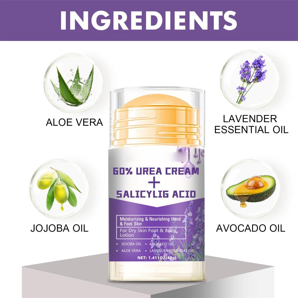 Urea Cream 60% For Cracked Heels And Hands, Foot Moisturizer For Calluses, Rough Skin Feet, Elbows, Knees, 40g