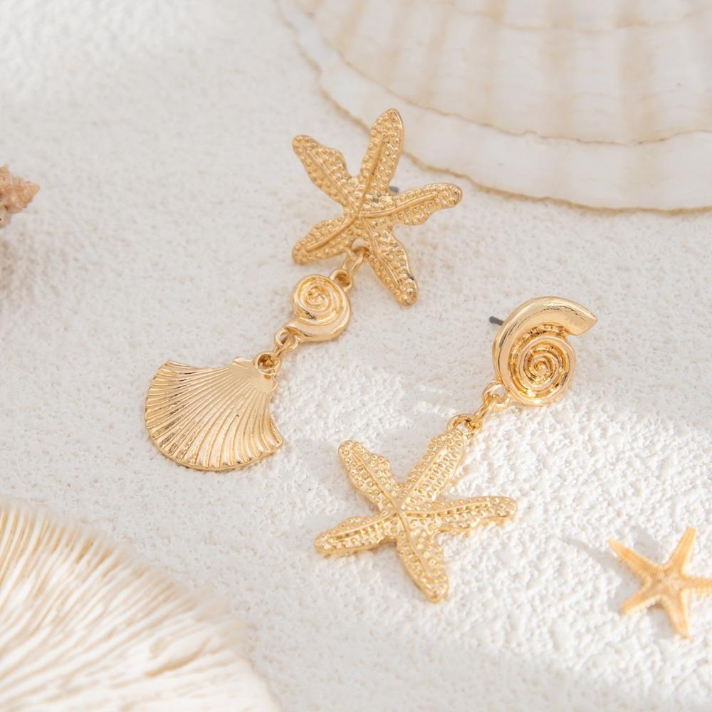 Bohemian Starfish Stud Earrings Scallop Starfish Pendant Earrings Shell Drop Earrings Women