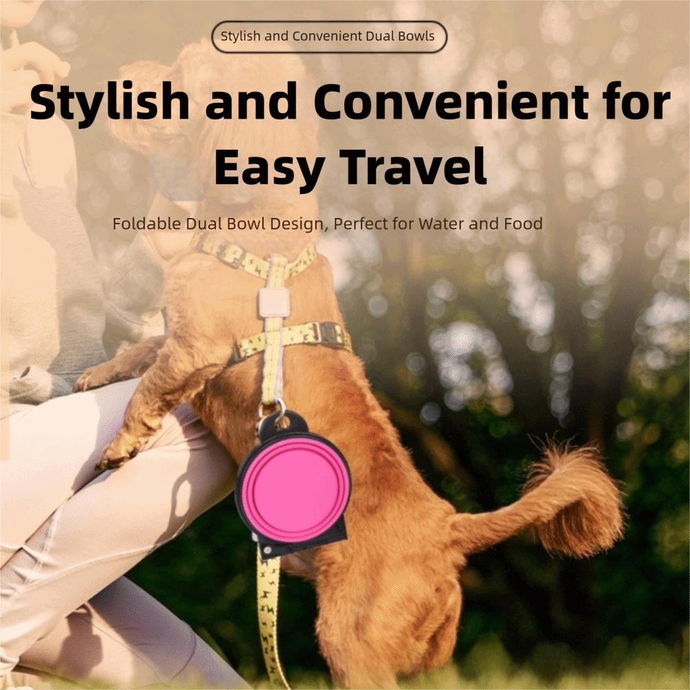 2-in-1 Design Collapsible Dog Bowls with Buckle Reinforced Rim Dog Dual Bowls 180 Degrees Fli Foldable Pet Food Feeder