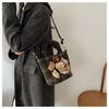 Ielgy Fashion Cute Doll Handbag Autumn Winter Woolen Check Bucket Bag Large Capacity Crossbody Bag