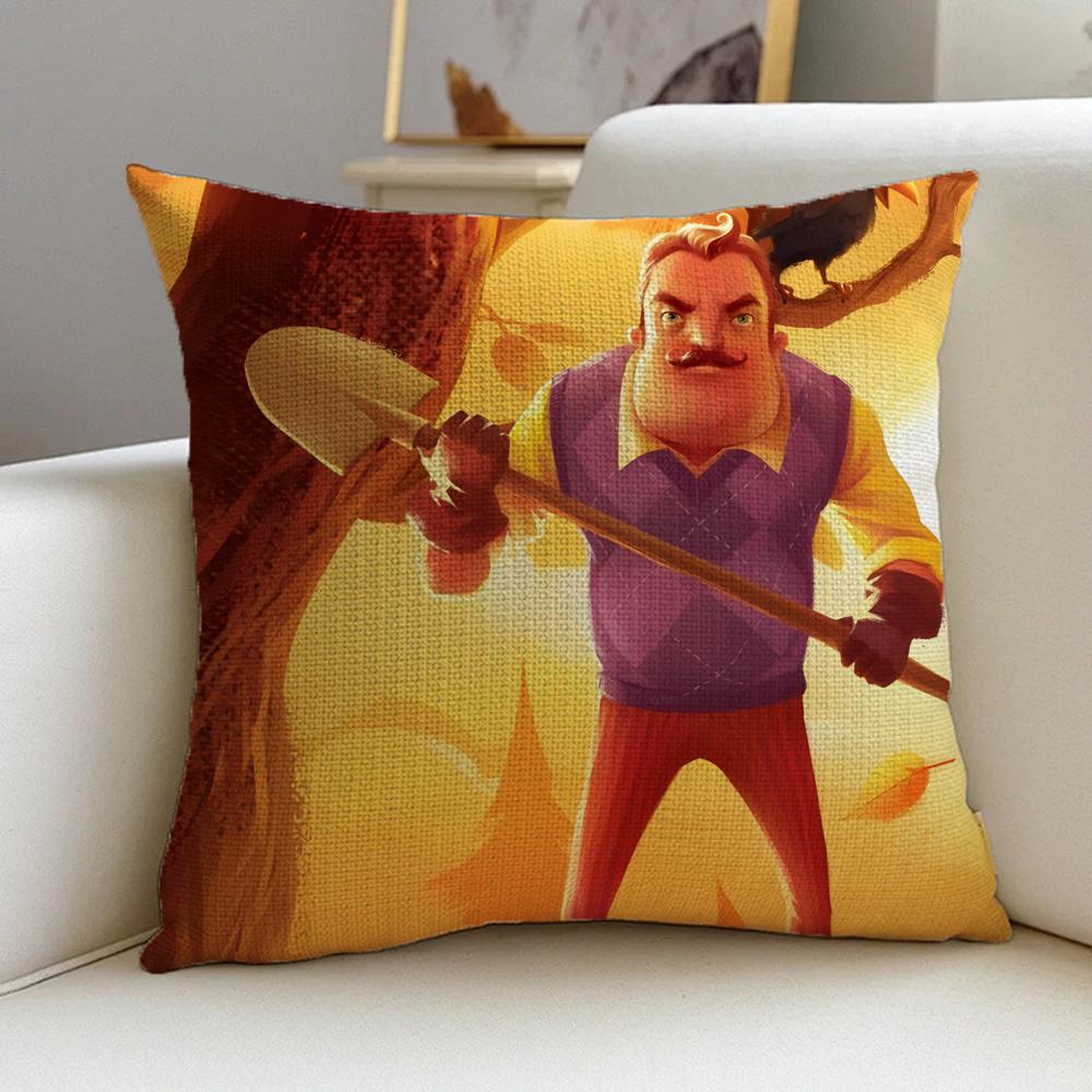 P-Hello Neighbor 2 Cushion Cover Natural Linen Pillowcase Set, All-In-One Decor For Sofa, Bedroom & Chair