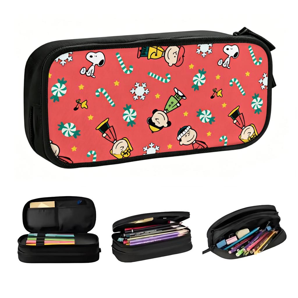 Kawaii Christmas Snoopy Woodstock Charlie Brown Pencil Cases for Girls Boys Linus van Pelt Large Storage Pen Box Bag Stationery