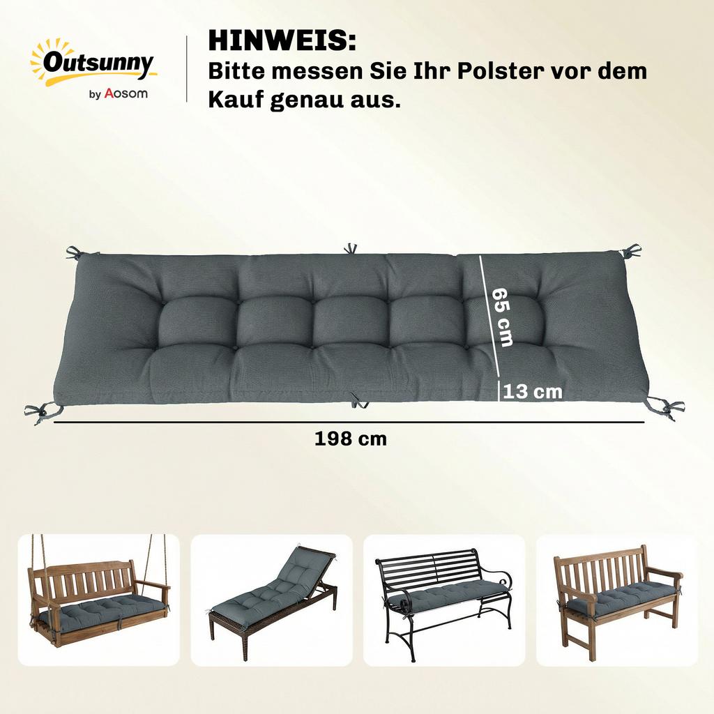 Pallet Cushion Removable Seat Cushion with Fastening Straps Pallet Pad for Most Loungers 198x65x13cm Dark Grey