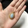 Натуральный кулон-ожерелье из ларимара 14K позолота, обмотка проволокой с жемчугом, винтажное ручное изготовление, овальный синий драгоценный камень, украшение для женщин