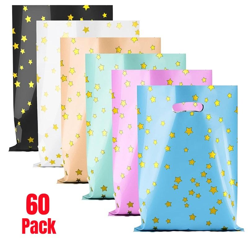 60 шт., пластиковые маленькие подарочные пакеты, красочные пакеты со звездным лакомством, сумка для конфет и печенья с ручкой для Рождества, Хэллоуина, дня рождения, свадьбы, вечеринки