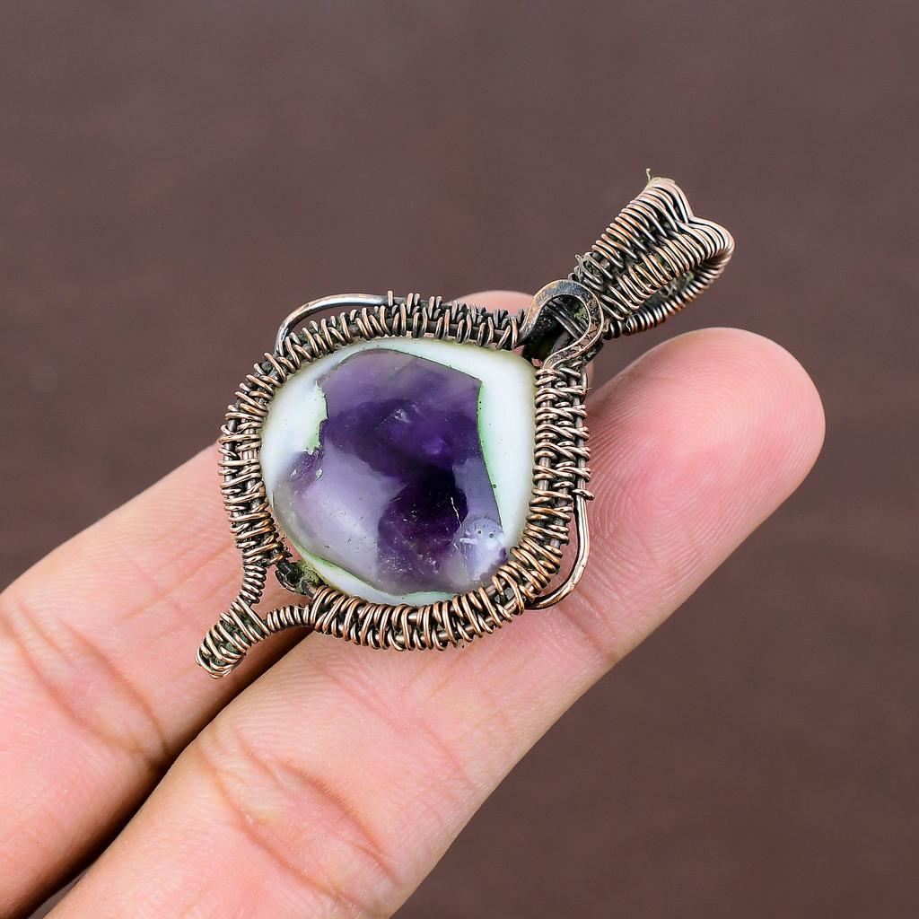 Подвеска ручной работы из медной проволоки с натуральным аметистом и шалфеем 2,28 дюйма y2K25