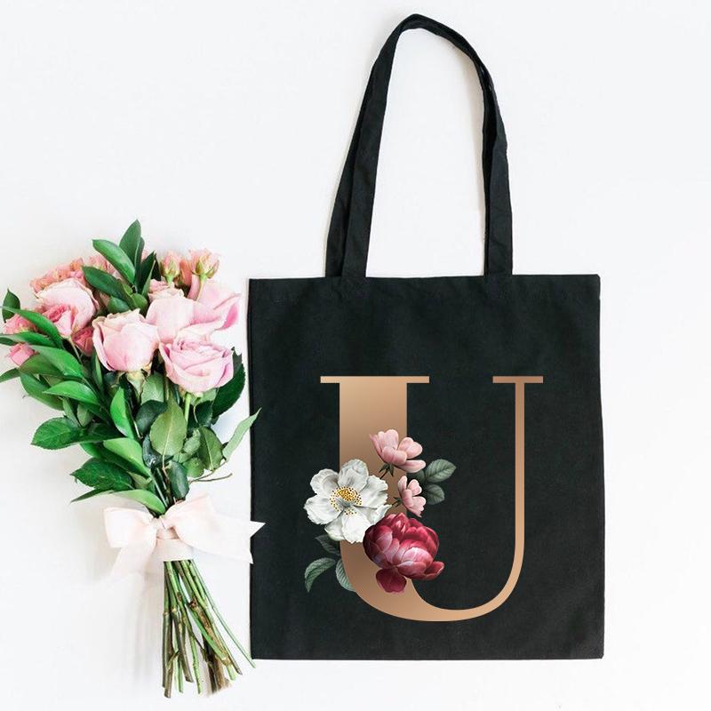 Холщовая сумка-тоут с цветочным письмом и шрифтом ABCDEFG, повседневная сумка-шопер с эко-цветами большой вместимости, сумки на плечо в стиле Харадзюку