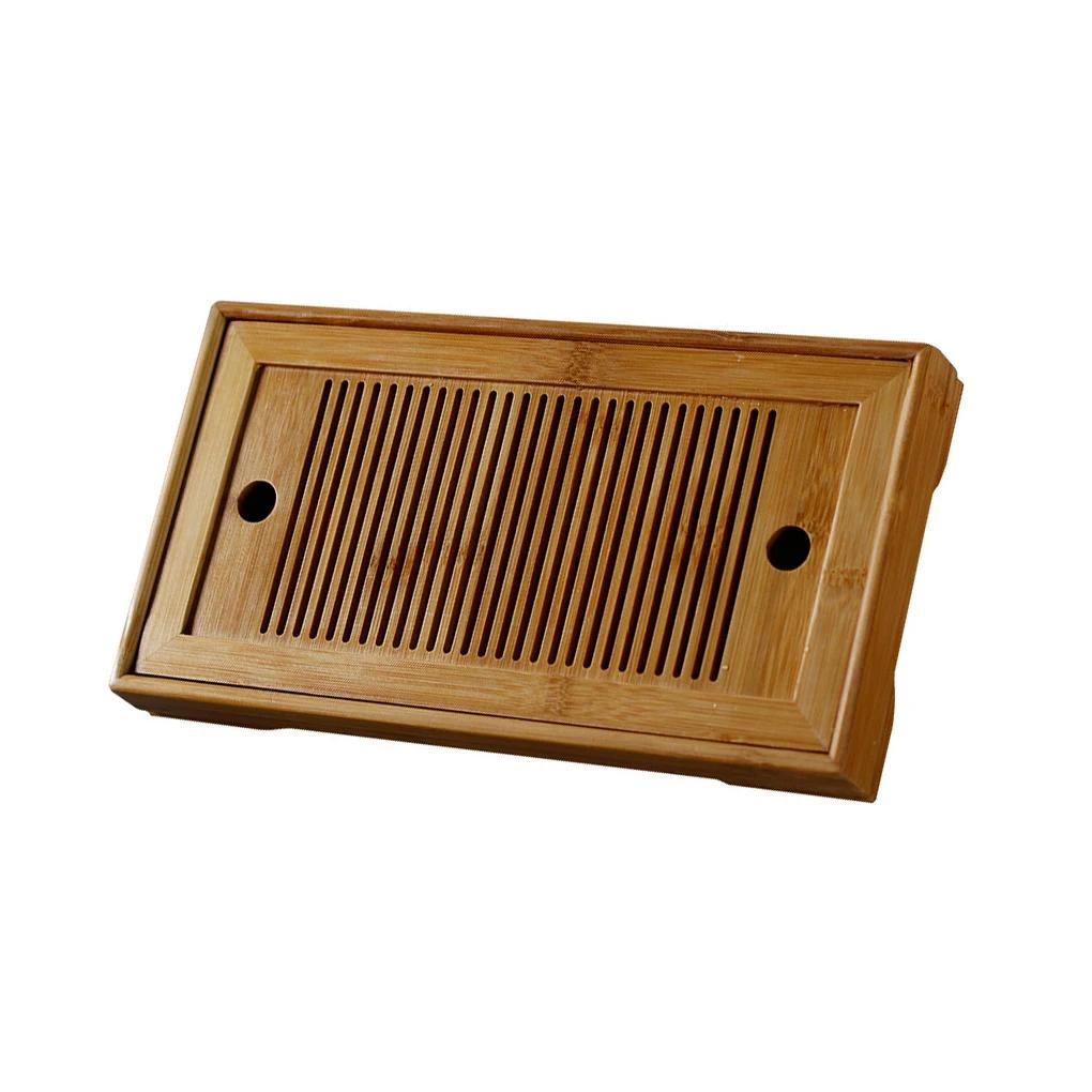 Wood Tea Tray Water Drain Chinese Table Drawer Holder Household Teaware Bamboo Board Accessories for Teahouse Home