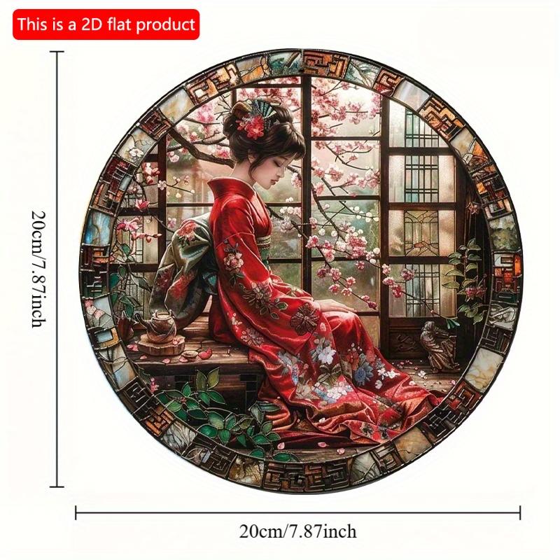 2d Плоский 20*20см, Круглая Деревянная Настенная Табличка Арт, Японское Кимоно Декоративное, Декор для Входа Подарок, Домашние Поделки, для Бара, Кафе, Клуба, Дома, Декор Стен Комнаты.