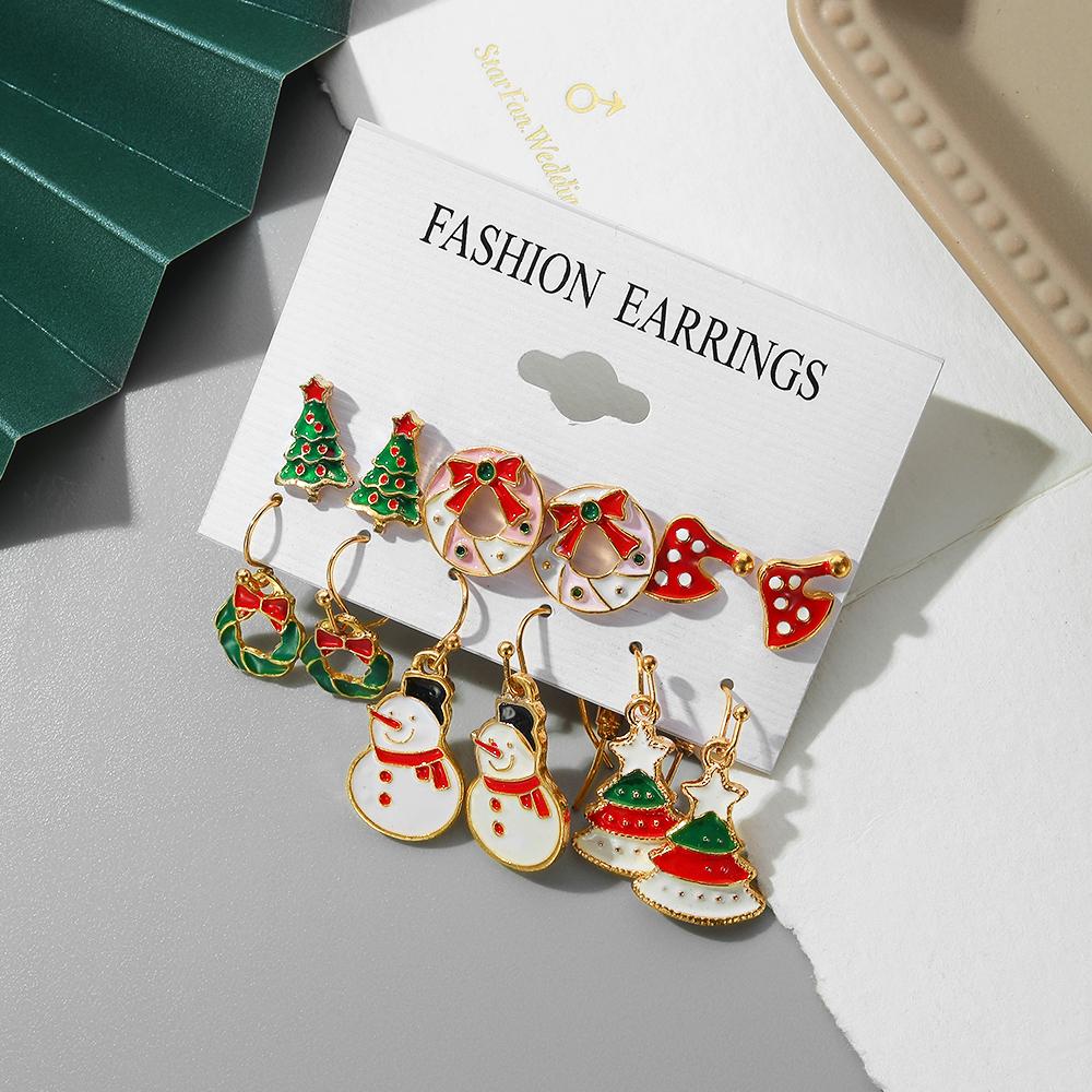 2022 New 12 Piece Set Schoolgirl Stud Earrings Elegant Fashion Christmas Earring Set Girls Christmas Candy Earrings Santa Earring Set