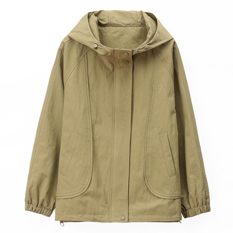 Женская куртка с капюшоном на весну и осень 2024 года: Модный, Повседневный, Свободный крой для среднего и пожилого возраста