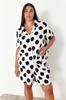 Women's Style Plus Size Pajama Set Pink Shirt Collar Polka Dot Woven Pajama Set