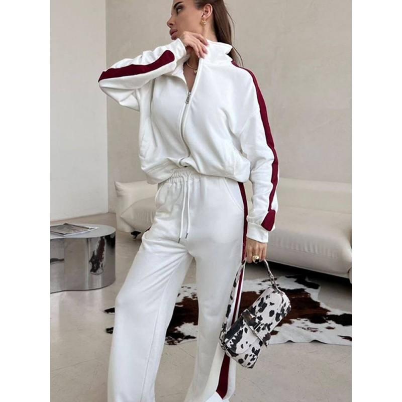 Womens Colorblock Casual Two-Piece Set Long Sleeve Zip-Up Hoodie Drawstring Joggers Streetwear Outfit