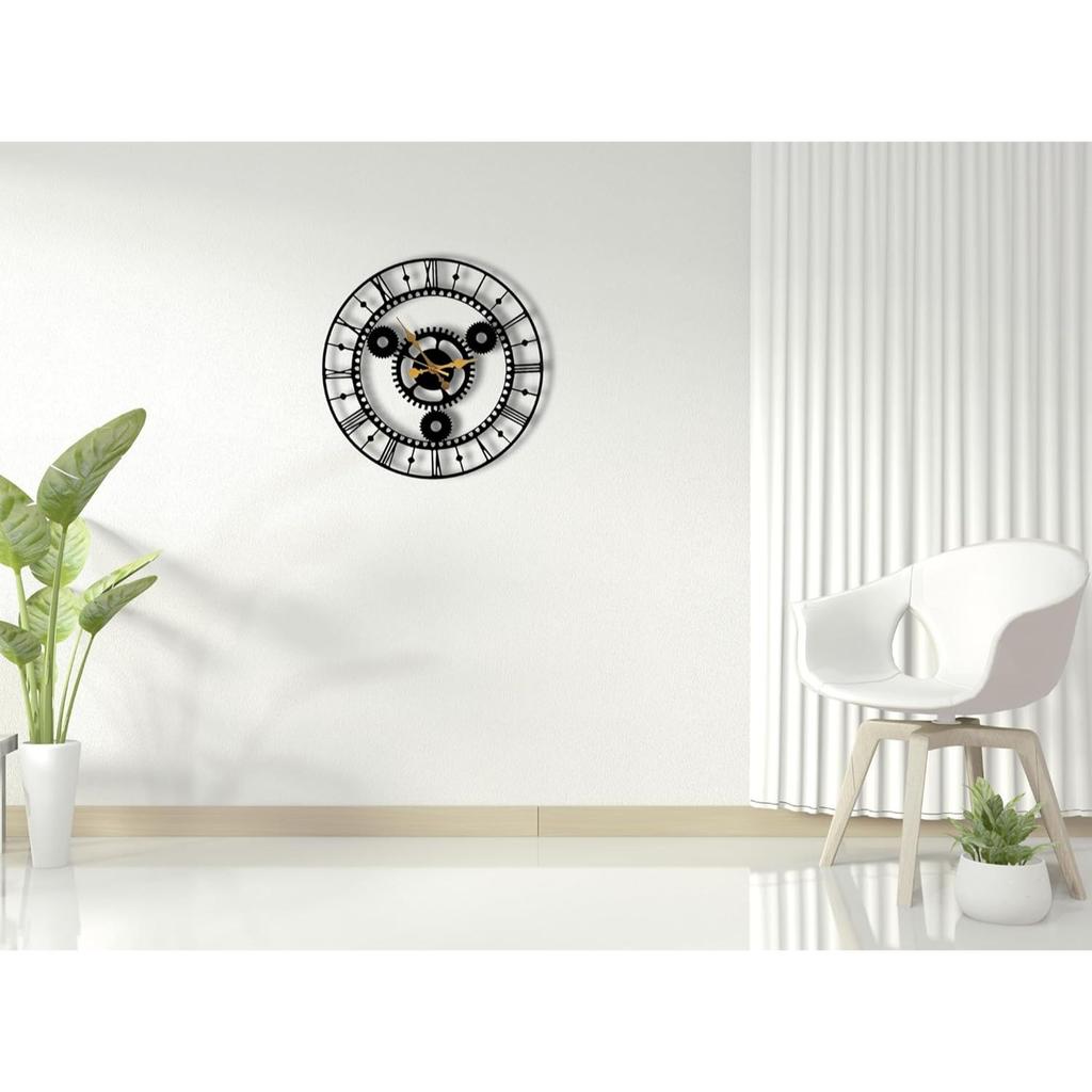 Настенные часы для дома, офиса, гостиной, спальни, детской комнаты, кухни | Стильный домашний декор большого размера | (48.2 X 48.2 СМ) | Черный (Включенная батарея)