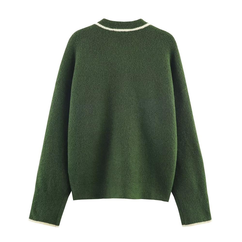 Autumn Women's Casual Long Sleeve Color Block Knit Cardigan