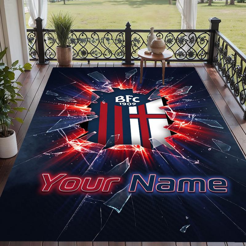 Custom Text Printed Rug Bologna FC Non Slip Floor Carpet For Home Room Decor