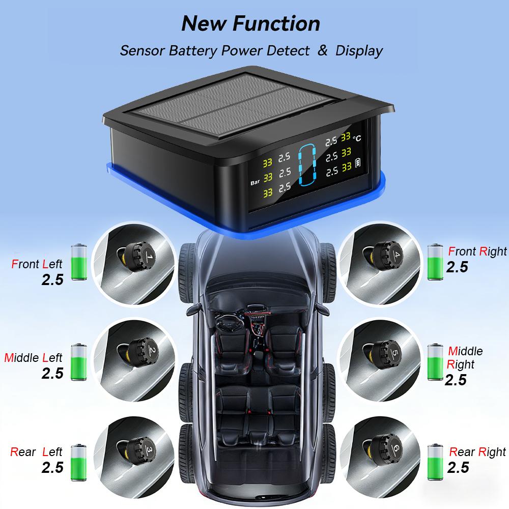 Система мониторинга безопасности сигнализация солнечная TPMS цифровой ЖК-дисплей грузовик RV TPMS со световым индикатором предупреждение сигнализация давления в шинах автомобиля 6 внешних датчиков