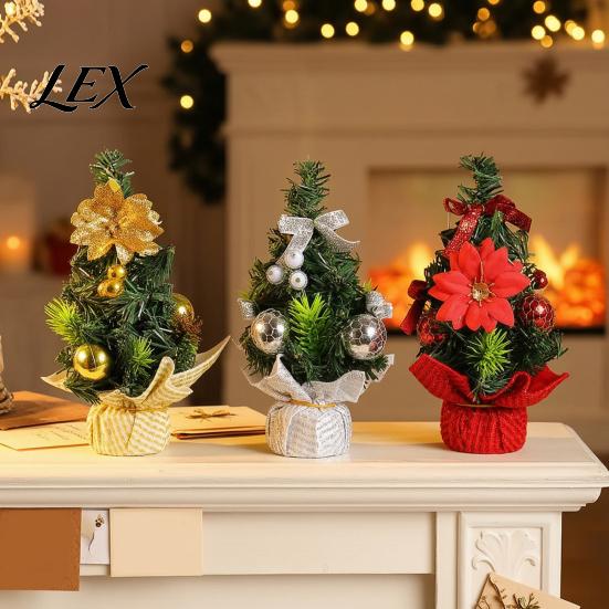Artificial Pine Tabletop Decor Mini Christmas Tree for Desk, Decor, Holiday Showcase Ornament Reusable Festive Centerpiece Home Office, Gift