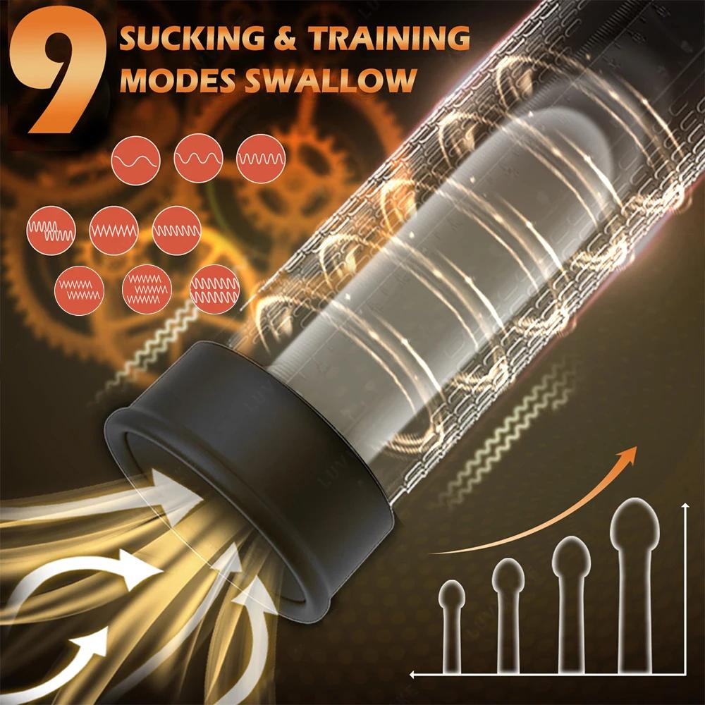 Automatic Male Masturbator Penis Vacuum Pump 9 Suction Vibrator Enlargement Delay Trainer Sex Toy for Men
