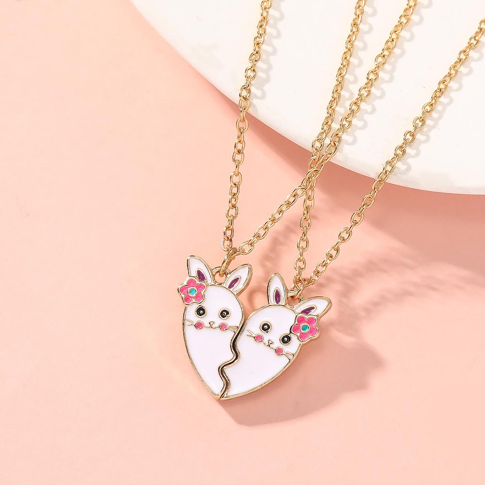 2Pcs/Set Cartoon Flower Rabbit Puzzle Heart Best Friends Necklace Girls Friendship Gift BFF Jewelry