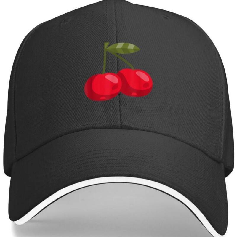Черная Бейсболка с Вишневым Принтом Унисекс Полиэстер Регулируемая Snapback Повседневный Головной Убор для Улицы