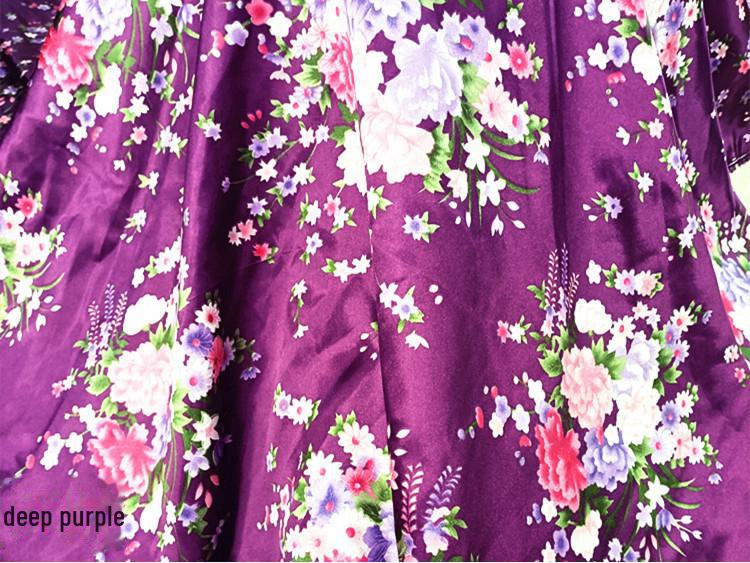 Floral Satin Print Cheongsam Pajamas with Ribbon Headdress and Lantern Kimono Quilt Fabric