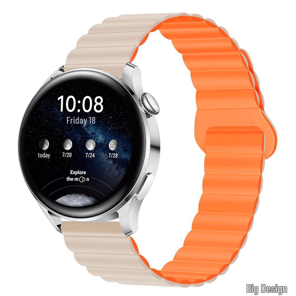 Двухцветный силиконовый магнитный ремешок для часов Huawei GT3/4/GT5 и Samsung Watch4 Pro (20 / 22мм)