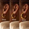 Vintage Stainless Steel Chunky C Shape Hoop Earrings For Women Fashion Gold Color Circle Round Glossy Huggie Earrings Zircon