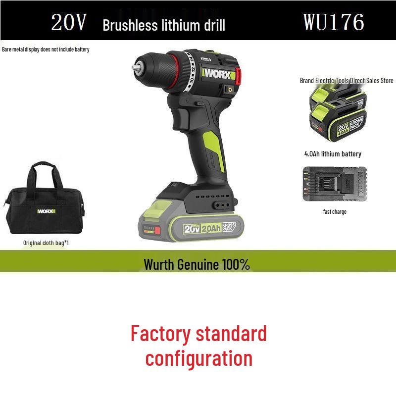 Wickes WU176 Беспроводная бесщеточная электрическая дрель-шуруповерт, 60 Н·м, Литиевая батарея, Пистолетная рукоятка