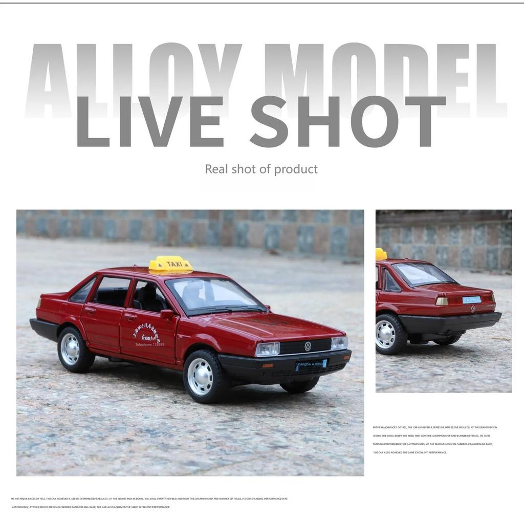 1/32 Volkswagen Santana Такси Металлическая Литая Модель Автомобиля Домашний Декор Коллекционные Предметы Миниатюрный Высокодетализированный Транспорт Праздничный Подарок