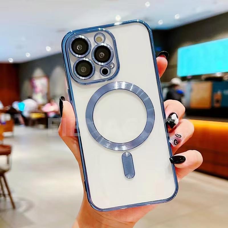Полностью защитный магнитный чехол для iPhone 16 15 14 13 12 11 Pro Max Чехол для беспроводной зарядки Magsafe С защитой объектива камеры
