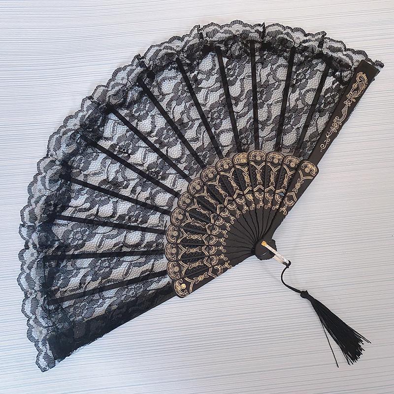 1PC Folding Fans Festival Gift Solid Color Hand Held Flower Fan Hollow Lace Fans Decorative