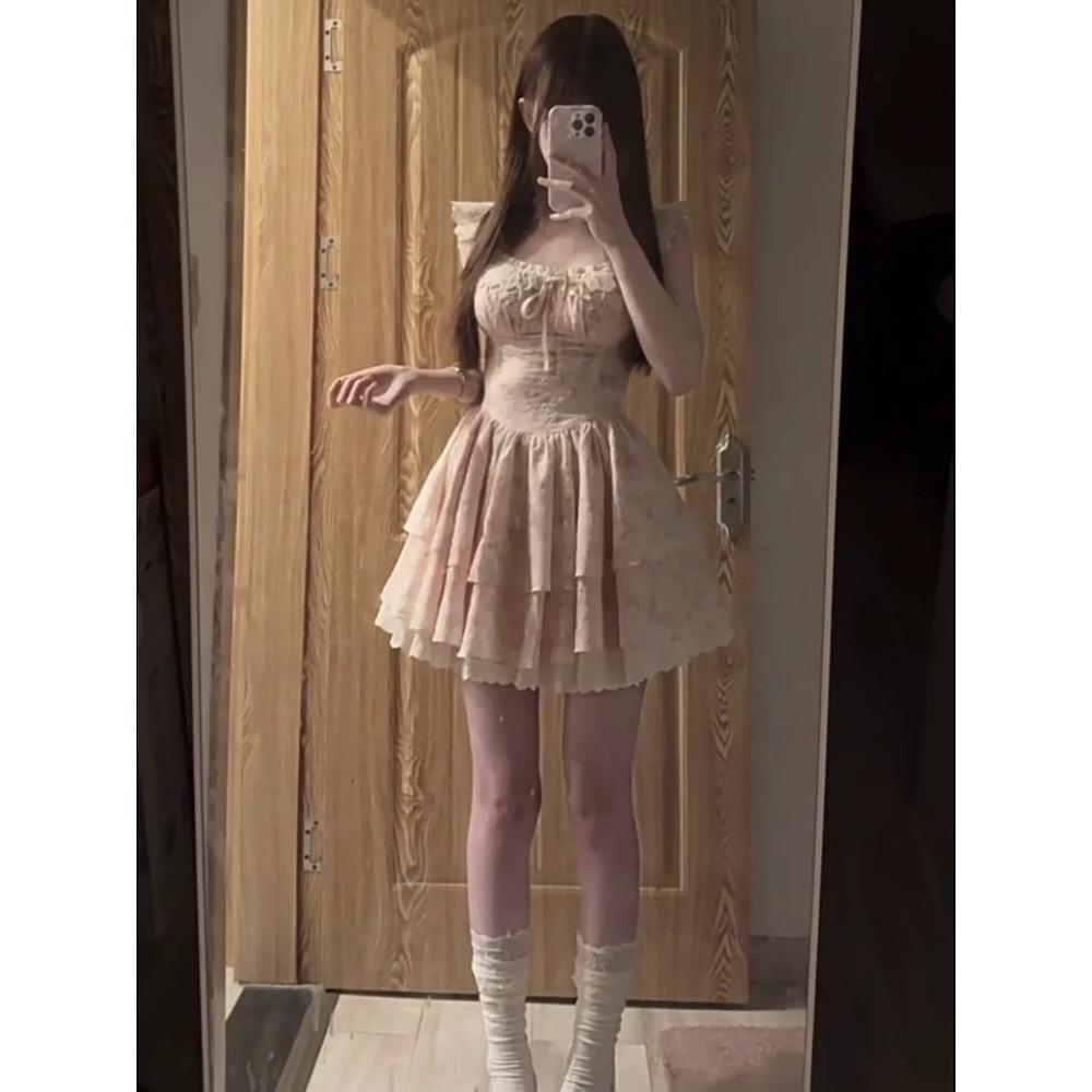 Кофейный перерыв Французский Синий Маленькое платье с рукавами-крылышками Повседневное Уникальное и Красивое Кружевная вставка Пышная талия А-силуэт Короткая юбка