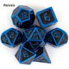 7 Pcs Black Blue Standard Metal Dice Solid Metal Polyhedral Dice Set Suitable for Role-Playing RPG Board Game Card Game
