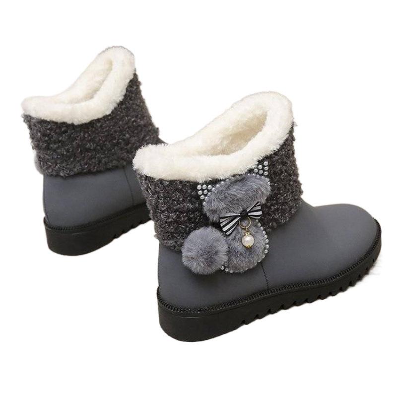 Женские зимние сапоги 2024 новые кожаные водонепроницаемые хлопковые туфли зимние женские туфли бархатные утолщенные с бантом короткие сапоги детские