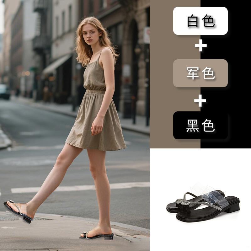 Rhinestone Slippers Women 2025 Summer New Fairy Wind Half Slippers Women Wear High-end Flip-flops Casual Women's Shoes