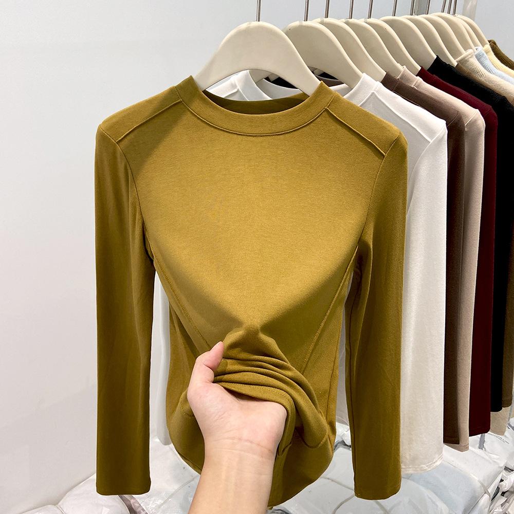 Флисовая Утепленная С Маленьким Воротником-Стойкой Нижняя Футболка Женская Весенняя Красная Ангора Внутренняя Футболка с Длинным Рукавом Топ