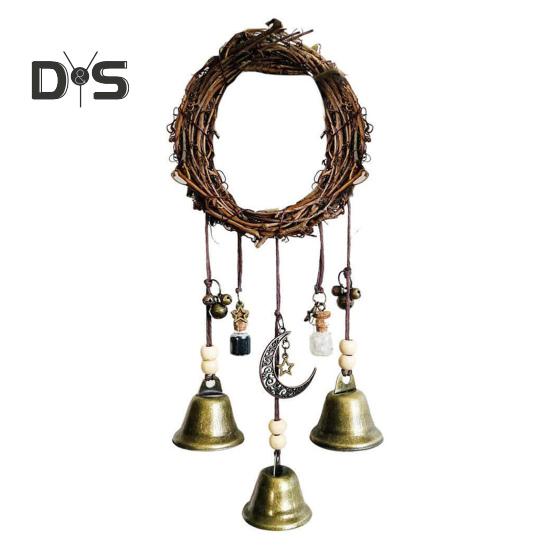 Дверная ручка, ведьмин колокольчик, защита дома, подвесной колокольчик ручной работы, бутылка желаний, венок из ротанга, вешалка для двери, украшение в виде колокольчика ветра в стиле Викка