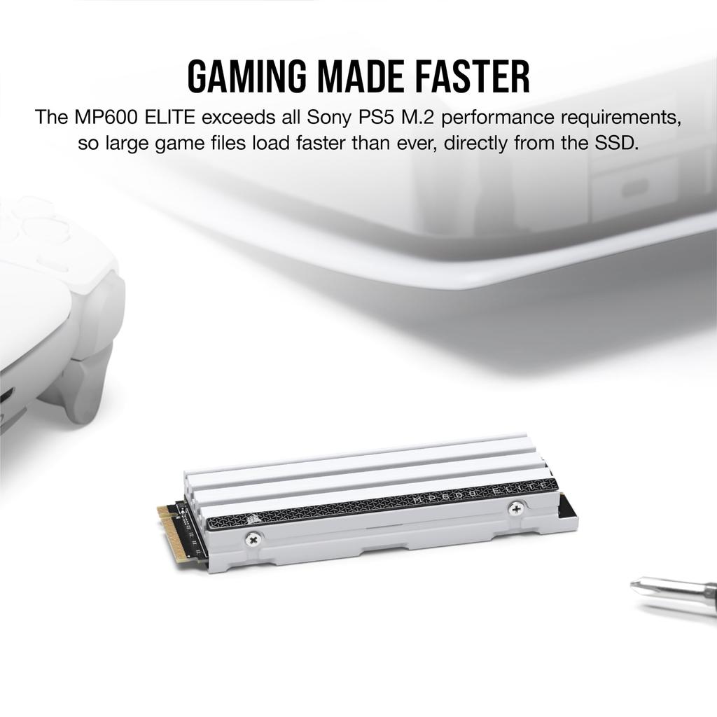 CORSAIR MP600 ELITE 4 ТБ PCIe Gen4 x4 NVMe SSD PlayStation совместимый 2280 форм-фактор тонкий алюминиевый радиатор высокой плотности 3D TLC NAND белый M.2 5/PS5