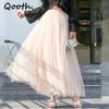 Elastic Waist 3 Layers Mesh Long Tulle Skirt Spring Autumn Elegant Vintage High Waist Ball Gown Gauze Tutu Skirt QT2001