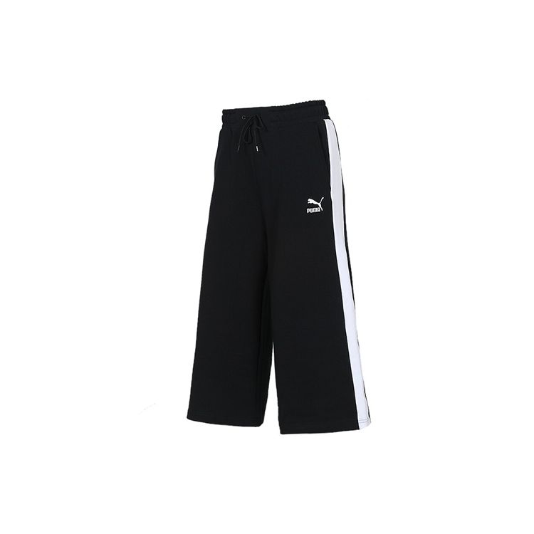 Puma Дышащие свободные укороченные брюки с широкими штанинами, длинные спортивные брюки в стиле ретро, женские брюки черного цвета 579210-01