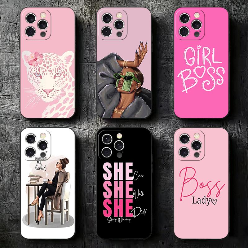 Чехол для телефона Girl Boss Lady Pink Soft для iPhone 16 16E 17 Air 15 Pro Max 14 Plus 13 Mini 11 12 7 Черный Задняя крышка
