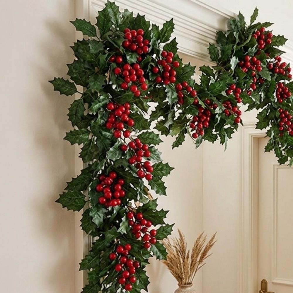 Ultra Long Red Berry Garland Vibrant Green Leaves Fake Ivy Garland  Fireplace