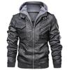 Men's PU Washed Leather Jacket Large Size Leather Jacket Hooded Fake Two-piece Jacket