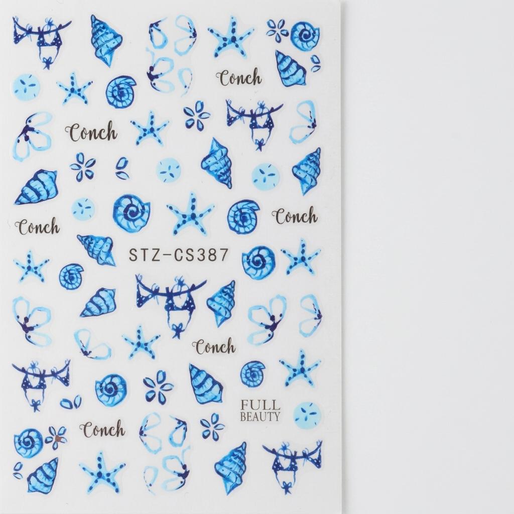 Nail Stickers Ocean Theme Blue Jellyfish Shell-Starfish Bows Waterproof PET Film DIY Manicure Decoration